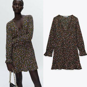 ZARA NWT Floral Print Mini Dress Black XS